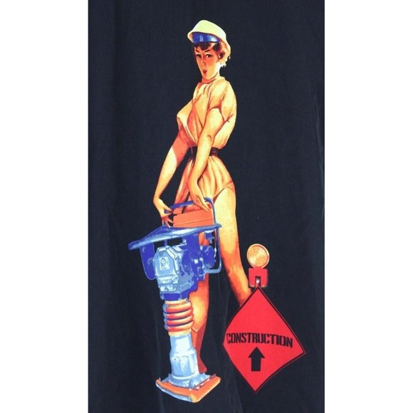 J/E/T JET STRTWR Hot Chick Construction Worker Size XL Black Camp Shirt JackHamr - Picture 5 of 8